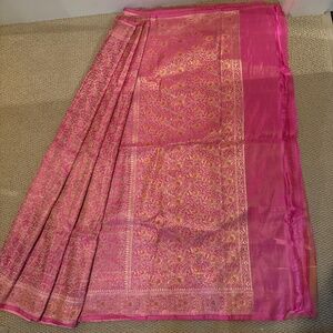 Pink Brocade Silk Saree
